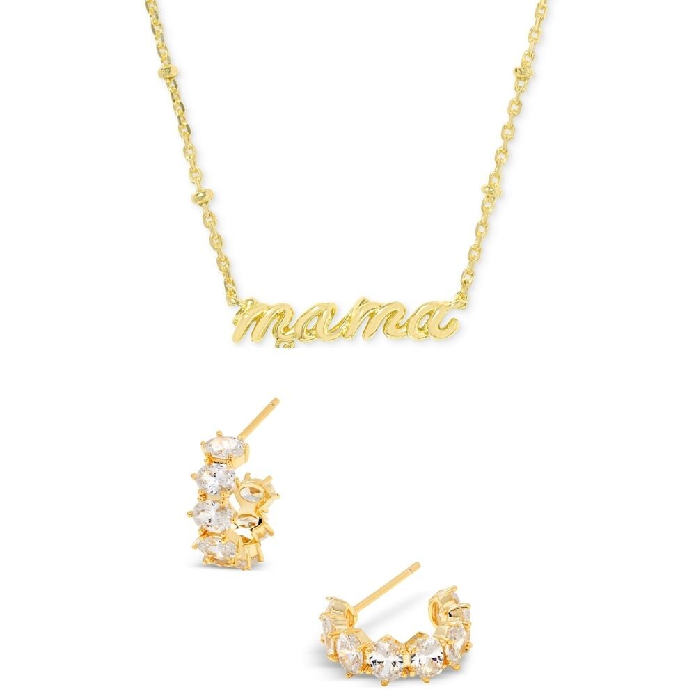 New! KENDRA SCOTT Crystal Mama Pendant Necklace + Cailin Hoop Earrings Set Mom